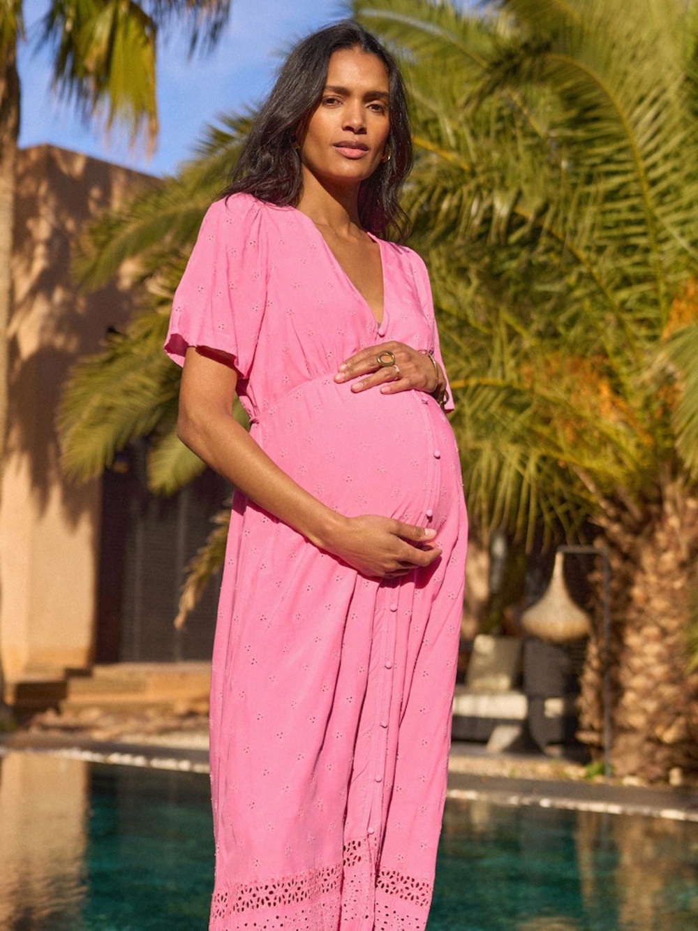 Seraphine Pink Maternity & Nursing Broderie Anglaise Midi Dress US 16